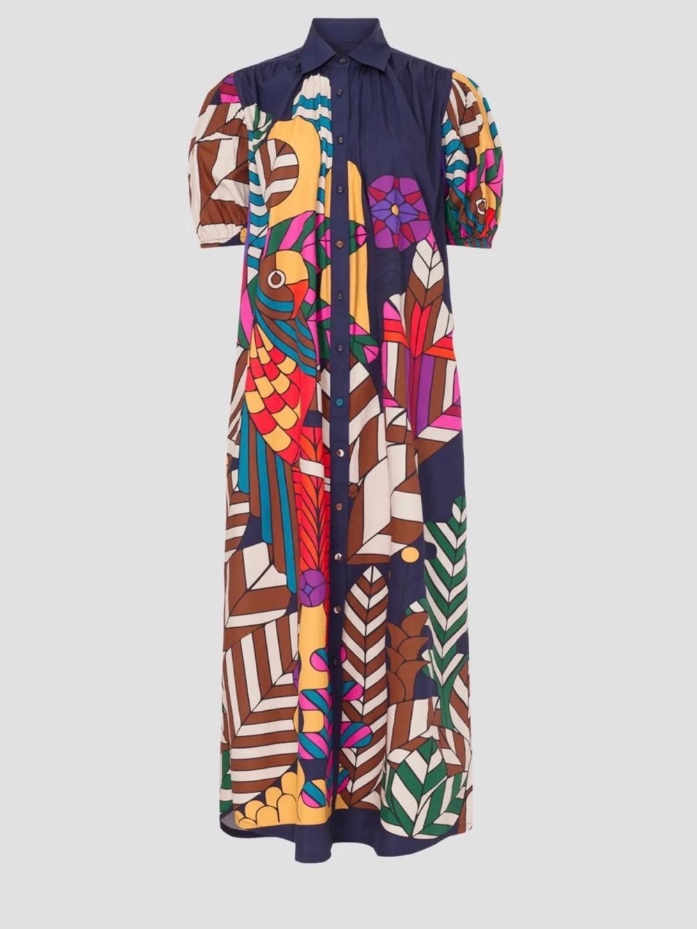 Carolina K Valerie Pleated Geometric Print Puff Sleeve  Kaftan Dress Size S - Picture 4 of 8
